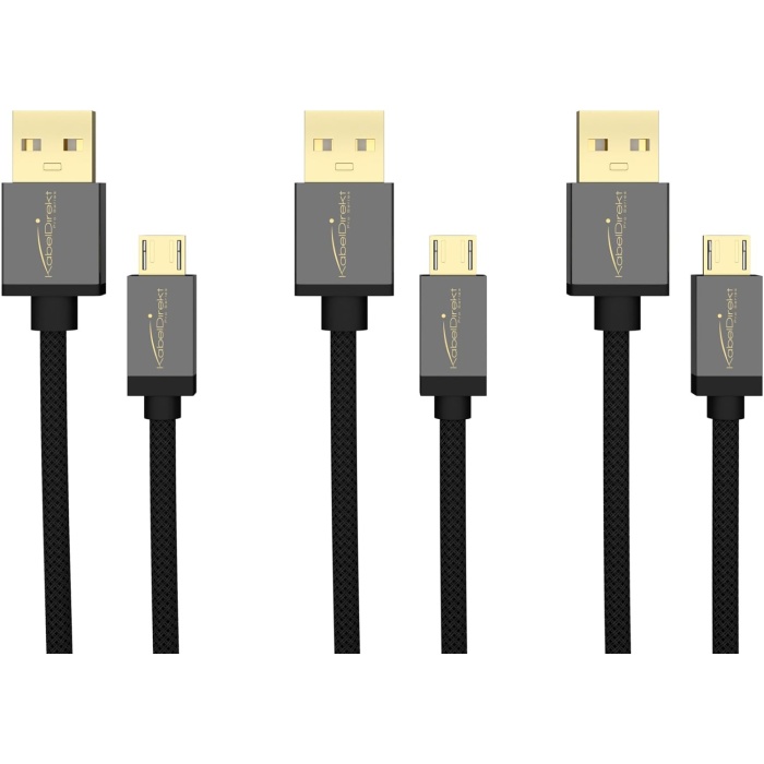 –  USB kablosu – 3x 0,5 m (USB 2.0, şarj kablosu/veri kablosu,  USB cihazları, siyah naylon)