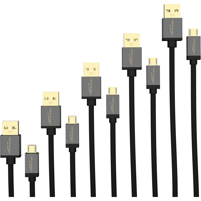 –  USB kablosu – 5x 1,5 m (USB 2.0, şarj kablosu/veri kablosu,  USB cihazları, siyah naylon)