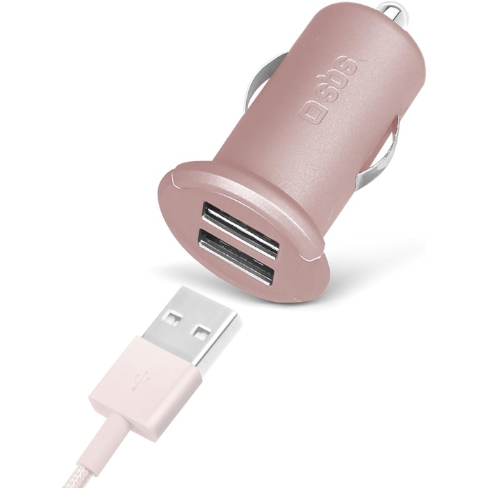 5513 2 Mini Girişli Usb Araç Şarj Cihazı, Pembe