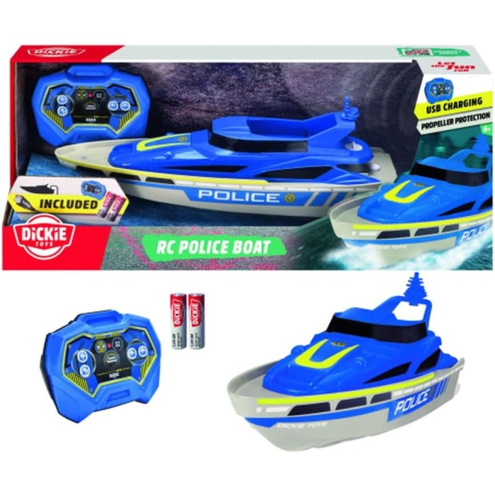 , 201107003, RC Uzaktan Kumandalı Bot, Hem Pilli Hem Usb Şarjlı, 2,4 GHz, 33 cm, 2 km/saate kadar, Pilli, Su Geçirmezdir, Pervaneli, Tatlı Su İçin, Rc Police Boat