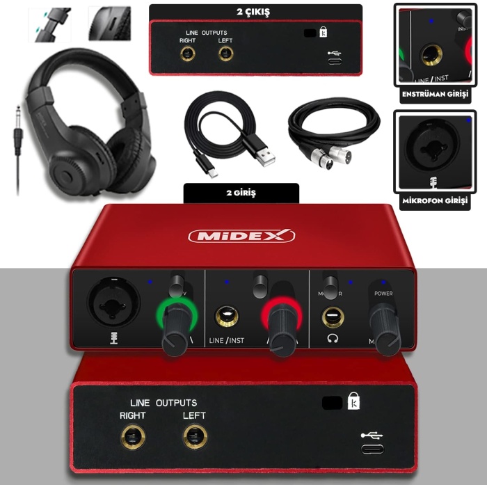 GLX-500 PRO-HD 2 Giriş 2 Çıkış USB Stüdyo Ses Kartı Kulaklık ve XLR Kablo