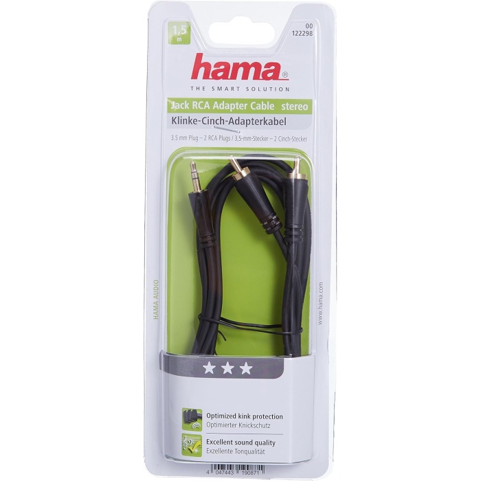 HAMA 3.5mm - 2RCA, Stereo Altın Uç 3S 1.5m