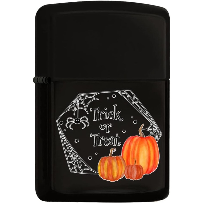 BK Gift Halloween Trick or Treat Tasarımlı Renkli Baskılı Siyah Benzinli Metal Çakmak