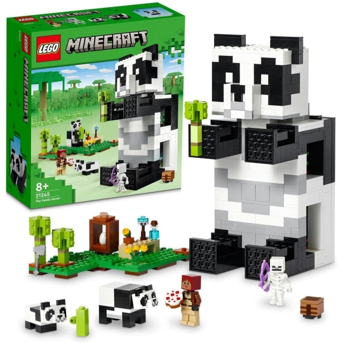 Minecraft® Panda Barınağı 21245-8 Yaş ve Üzeri Çocuklar için Panda gibi Görünen ve Hareket Eden Oyuncak Yapım Seti (553 Parça)