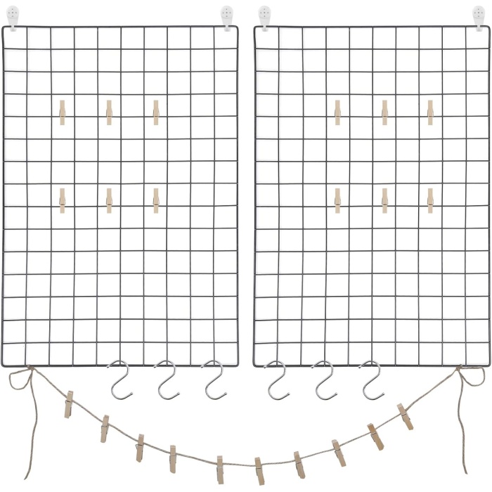 Fotoğraf Teli, 2li Set, Duvar Dekoru, Çok Fonksiyonlu Duvar Teli, Duvar Izgarası, Diy, S Kancalı, Mandal ve Hasır Ipli, Siyah Lpp02H
