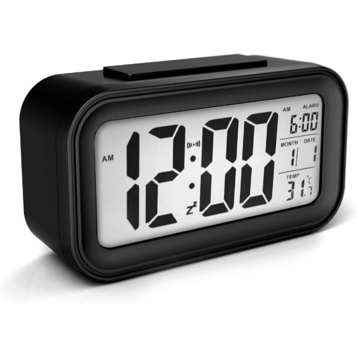 (Black) - Alarm Clock Large LED Display Digital Alarm Snooze Light Activated Night Light Features (Black) ...