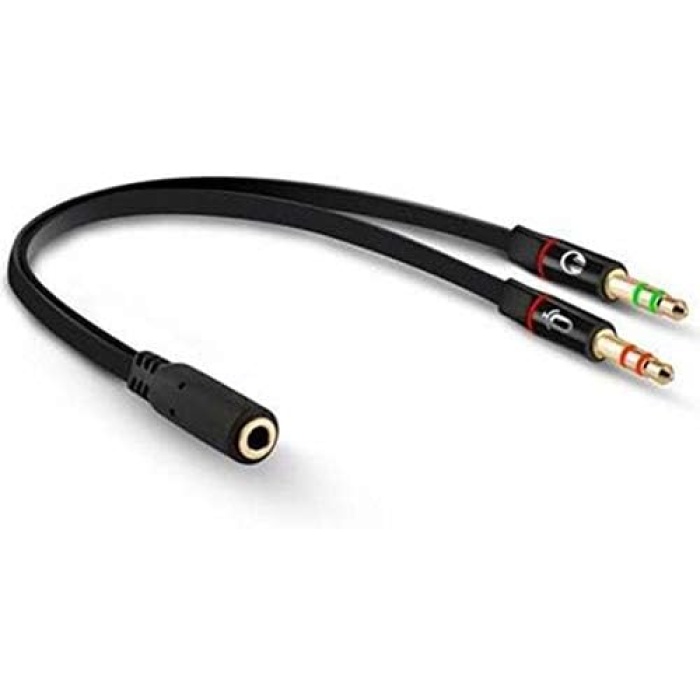 PM-1 3.5MM STEREO DİŞİ X 2 STEREO ERKEK KULAKLIK MİKROFON HOPARLÖR AYIRICI 20 CM KABLO