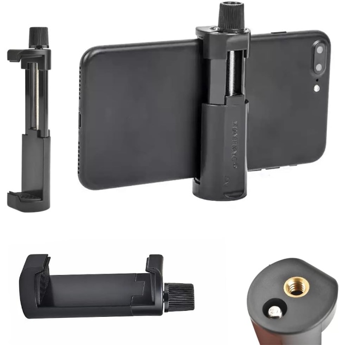 Dikey Ve Yatay Açılabilir Profesyonel Fotoğraf ve Video Çekim Aparatı Kolay Taşınabilir Ergonomik (Min 5cm Max 10cm) Telefon Tutucu Tripod Başlık Aparatı (Siyah)