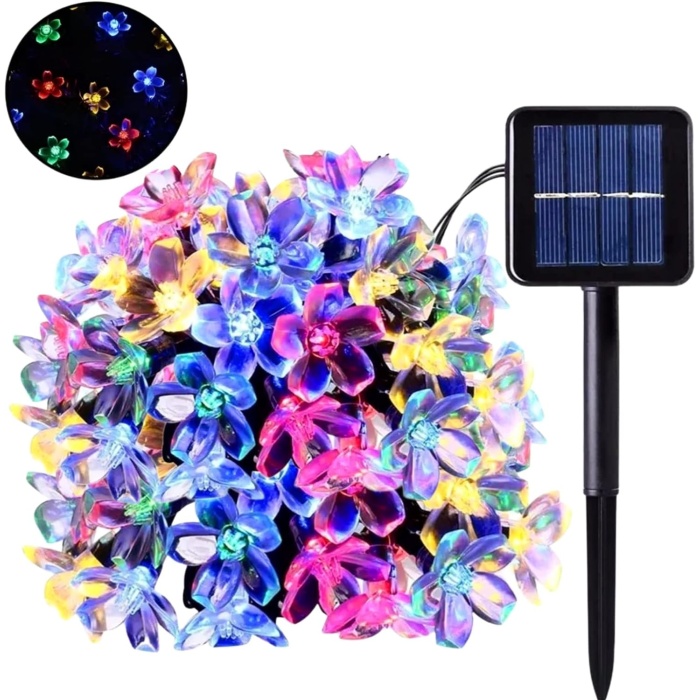 50 Ledli Solar Güneş Enerjili Kiraz Çiçeği Ip65 Su Geçirmez Solar Işık Zinciri 6 Metre Rgb 8 Renk Solar Lamba