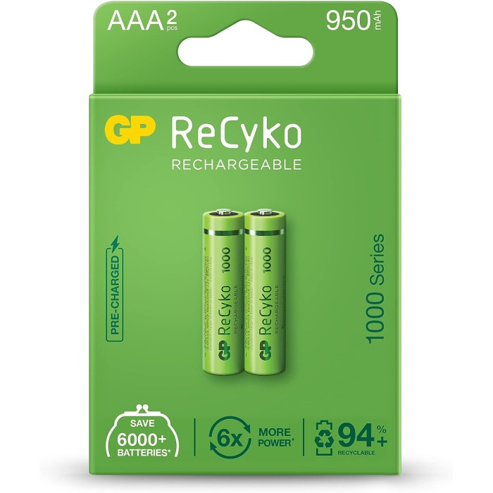 Batteries Recyko+ 1000 Aaa Ince Kalem Ni-Mh Şarjlı Pil, 1.2 Volt, 2Li Kart