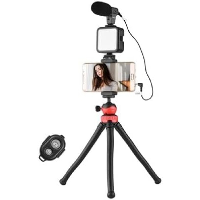 Esnek Tripod Stüdyo Işıklı fonlu Telefon Kamera Uyumlu Video Canlı Yayın Vlog Kiti