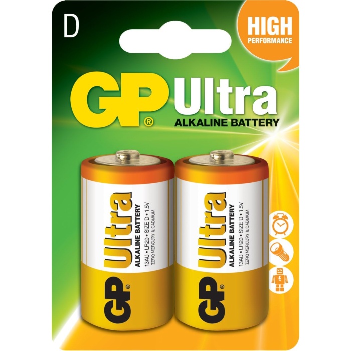 Batteries 13Au Ultra Alkalin Lr20/E95/D Boy Kalın Pil, 1.5 Volt, 2Li Kart