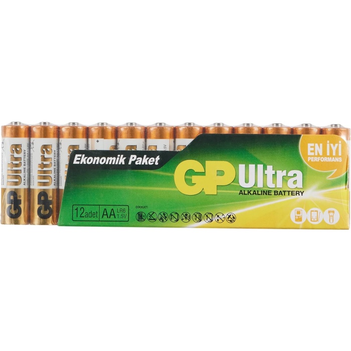 Batteries 15AU Ultra Alkalin LR6/E91/AA Kalem Pil, 1.5 Volt, 12li Paket, Bakır/Siyah/Beyaz