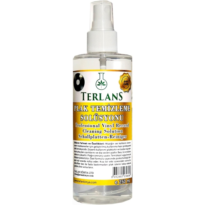 TERLANS  Plak Temizleyici (Gramofon Pikap & Plak Çalar) 250 ml & Hassas Yüzey Bezi Vinyl Record Cleaning Solution