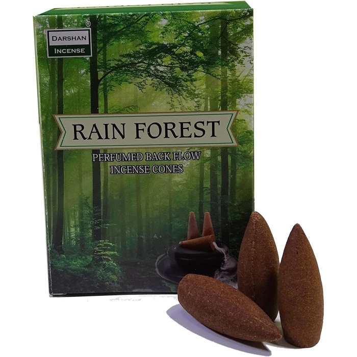 Darshan HD Rain Forest - Yağmur Ormanı - Meditasyon/Perfumed Meditation Özel Aromalı Special Collection Geri Akış Normal Boy Backflow HD Meditation Özel Aromalı Cones Konik Tütsü Paket 10 Adet