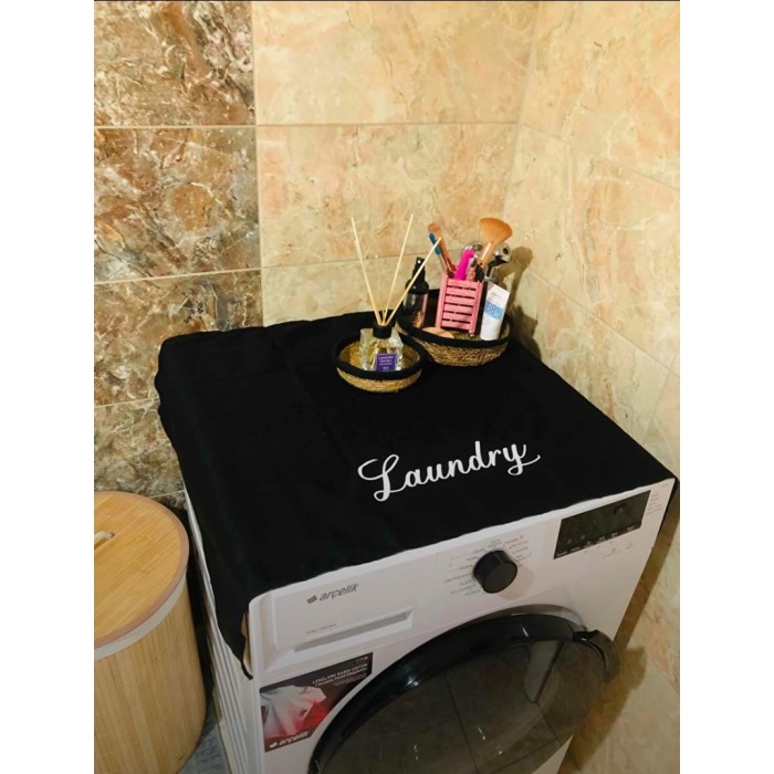 LAUNDRY BASKILI ÇAMAŞIR MAKİNE ÖRTÜSÜ SİYAH