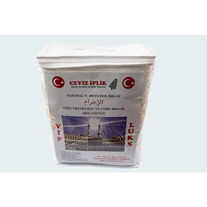 Natural Pamuk İhram Hac Ve Umre İbadeti İçin 2 parçadan oluşan 1250 gr. ağırlığında 110 X 220