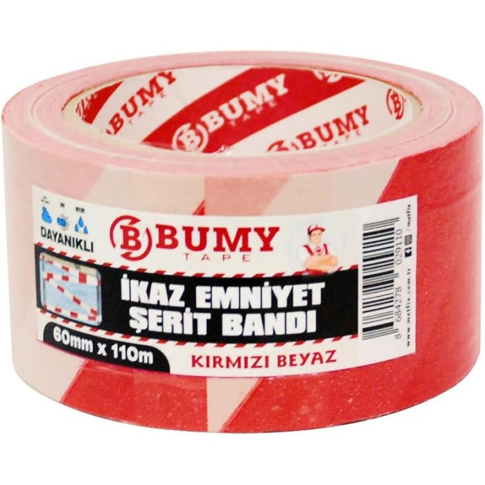 İKAZ EMNİYET ŞERİT BANDI/KIRMIZI - BEYAZ / 60 MM X 110 MT