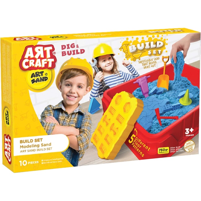 Art Craft İnşaat Kinetik Oyun Kumu Seti, 3 Renk Kum, 750 gr, 3 Yaş için