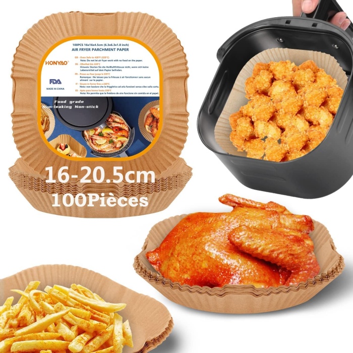 HONYAO Sıcak hava fritözü için pişirme kağıdı, 100 adet 16 cm Air fryer pişirme kağıdı, yapışmaz tek kullanımlık kase, hava fritözü, parşömen kağıdı r Ninja,, , Princess Airfryer ile uyumlu