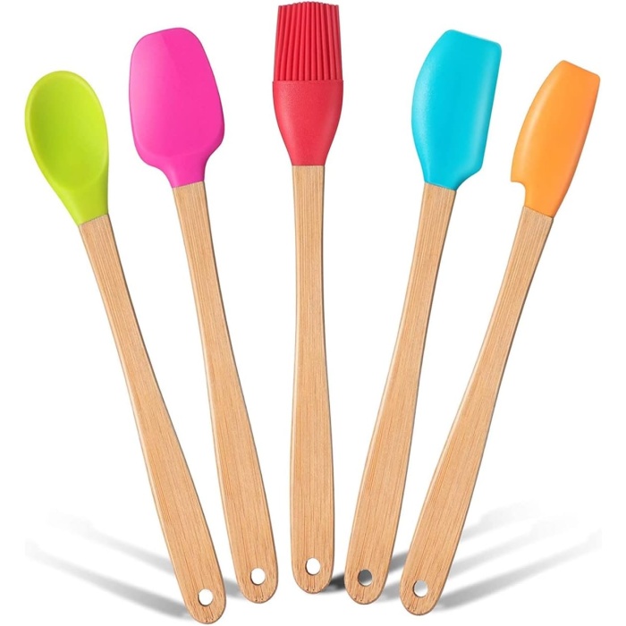 Indigo 5 li Renkli Bambu Silikon Spatula Seti Uzun 26cm