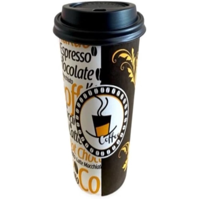 Excodi Cup - [ AYGÜN CUP ] 12 oz Siyah Kapaklı Karton Bardak - 300 ml - 100 Adet Kaliteli Kahve Bardağı, Sızdırmaz, El Yakmaz - Bej (Americano, Latte, Capuccino)