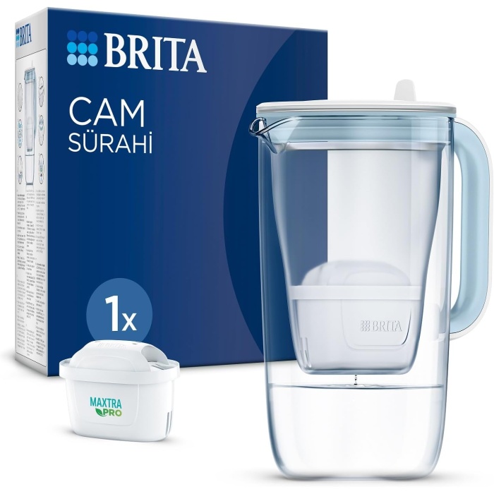 Su Arıtma Filtreli Cam Sürahi – Açık Mavi (2,5 L)