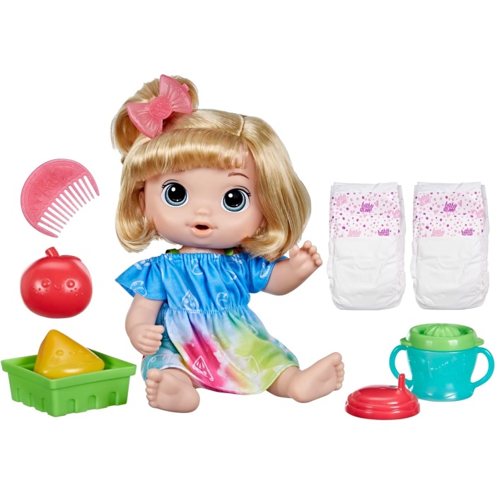 Baby Alive Meyveli Yudum Bebek, Elma, 3 Yaşındaki Kız Çocukları için Oyuncaklar, 30,48 cm Bebek Bebek Seti, İçecek ve Islaklar, Sembolik Meyve Sıkacağı, 3 Yaş ve Üzeri, Sarı Saç