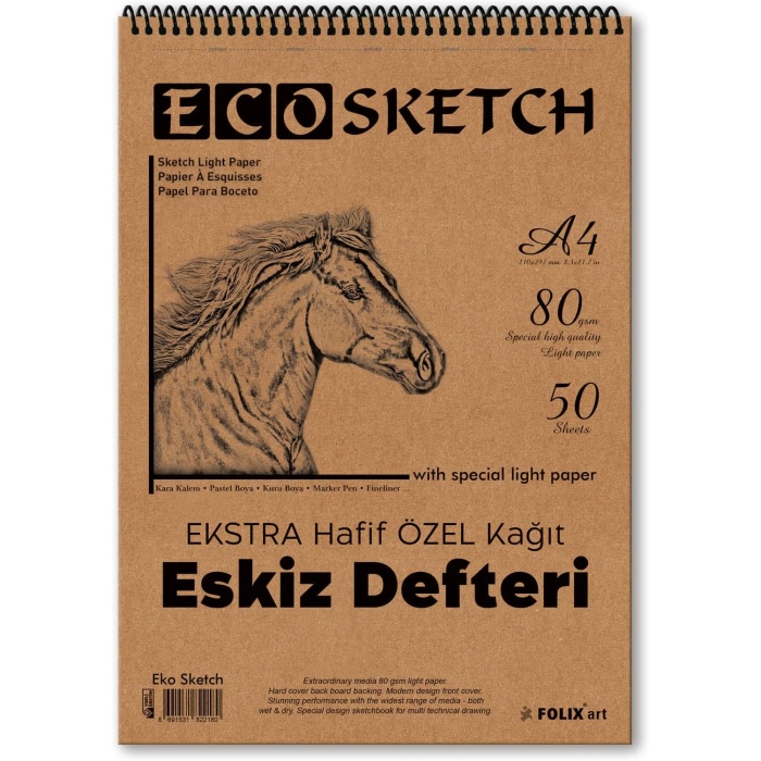 EKOSketch Eskiz Defteri A4 80 gr. 50 yaprak Spiralli Folix Sketchbook