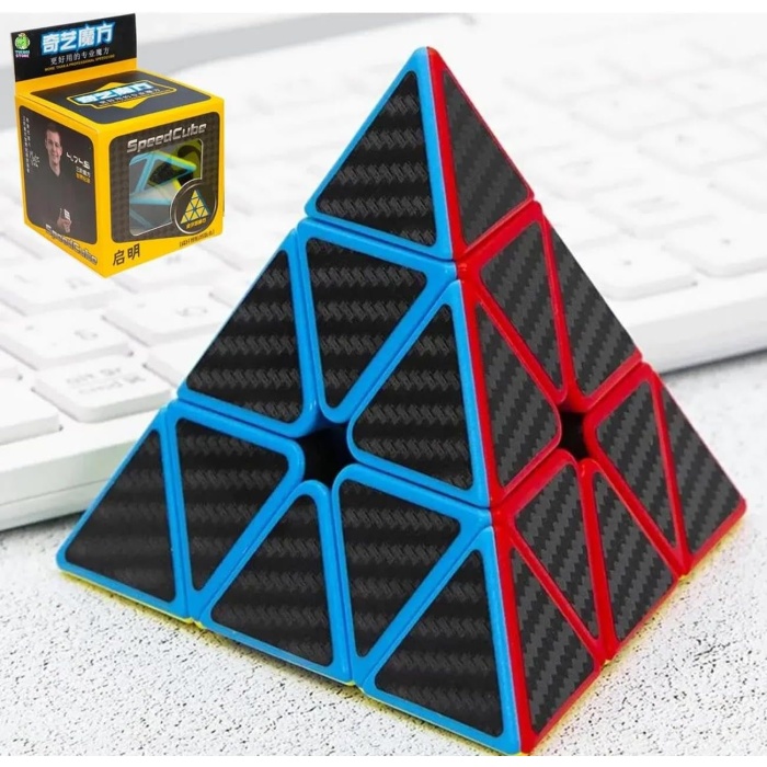 QY Speed, Pyraminx Profesyonel 3x3 Karbon Fiber Speed Üçgen Rubik Zeka Küpü-QIMING S2