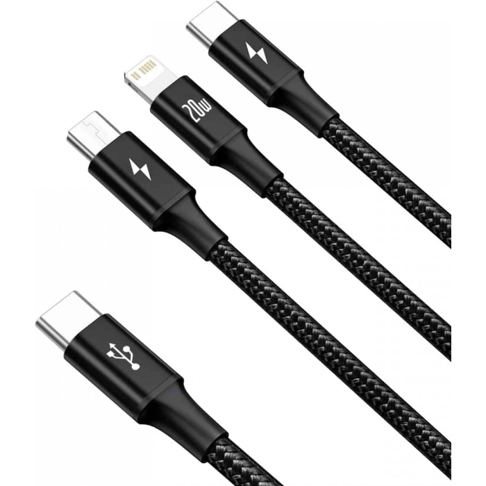 Type-C Pd Hızlı Şarj 20W 3 in 1 Hızlı Şarj Kablosu 120 cm 3 A Lightning Type-c Usb Micro Çoklu Data Kablosu