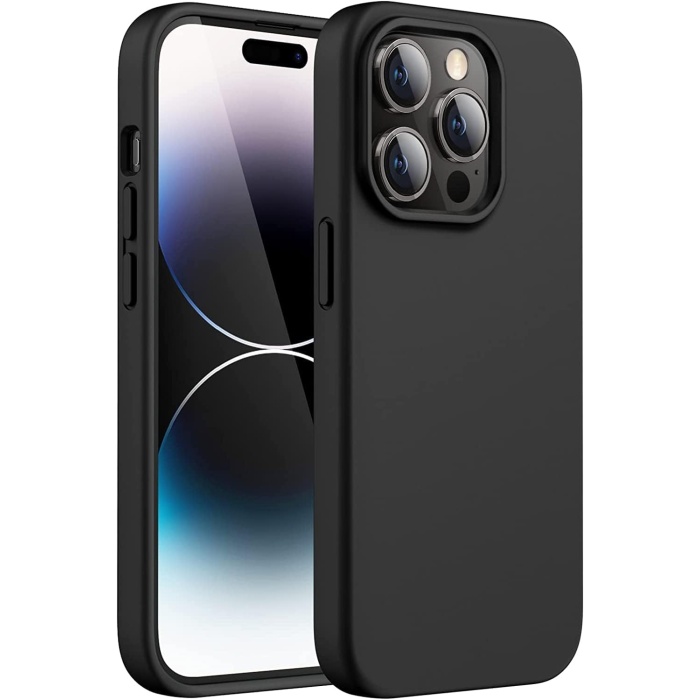 İPhone 14 PRO MAX Kılıf 6.7’ İçi Kadife Lansman Silikon Kılıf Şok Emici Full Kasa Koruma Sağlayan Kılıf -  Silicone Case Compatible with  14 PRO MAX 6.7 inch Gel Rubber Full Body Protection Cover Case Drop Protection Case (Siyah)