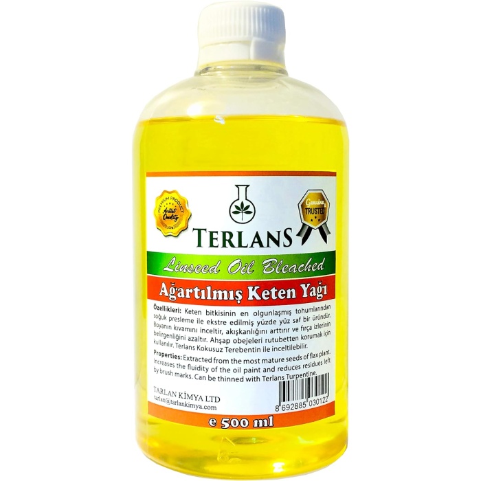 Terlans Ağartılmış Keten Yağı Resim Yağı 500 ml - Linseed Oil Bleached