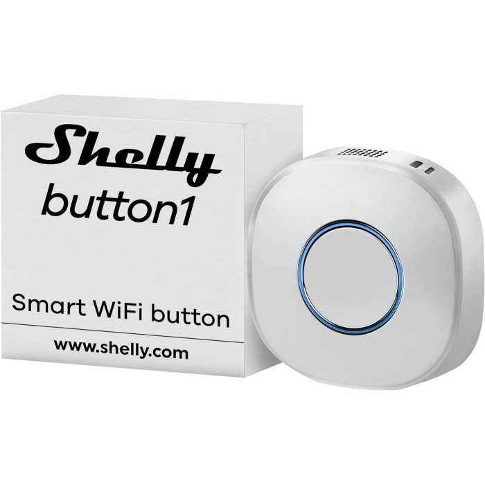 Shelly Button 1 x WiFi cihazı, çok yönlü, şarj edilebilir lityum pil, otomasyon oluşturmak için,  Alexa ve Google Home ile uyumlu, beyaz