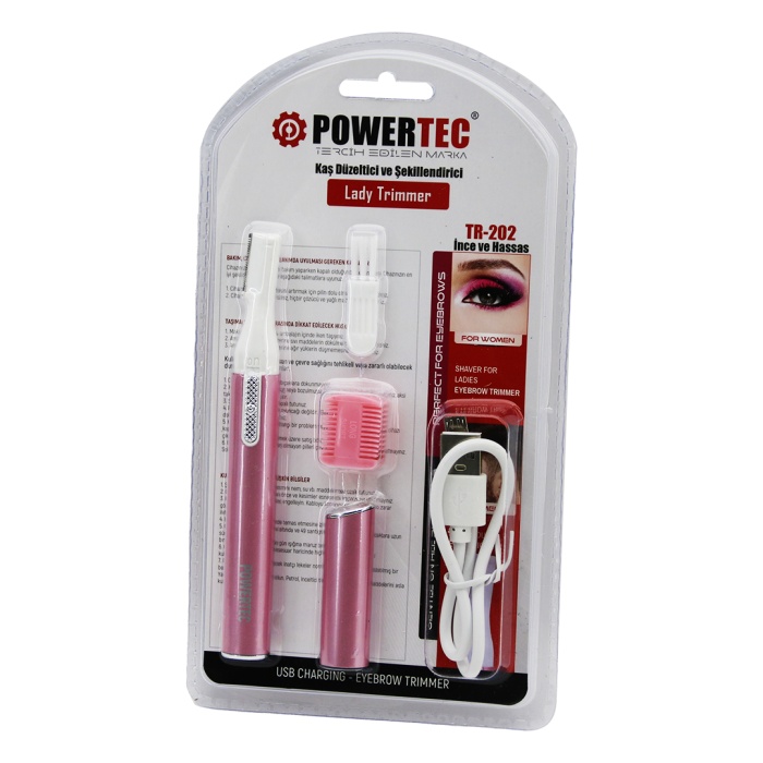 POWERTEC TR-202 KAŞ DÜZELTİCİ - ŞEKİLLENDİRİCİ PEMBE - USB ŞARJLI - KALEM MODELİ (606)