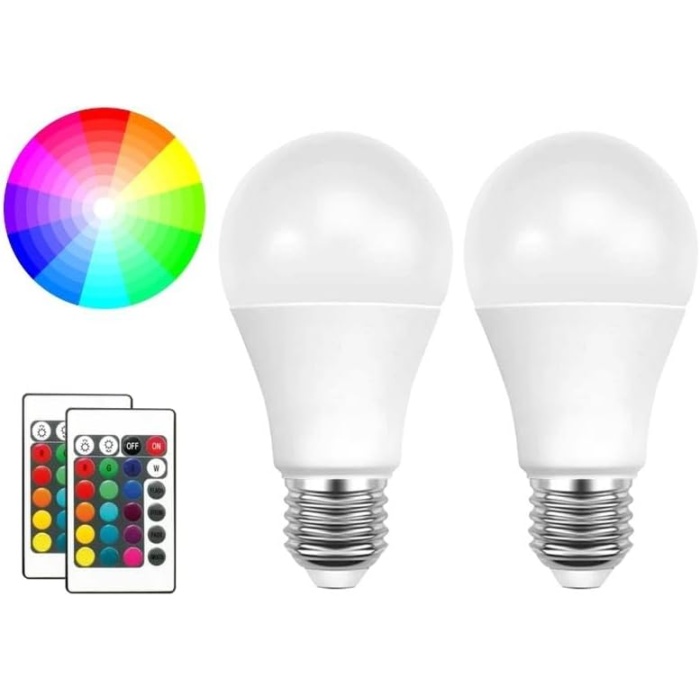 9 Watt RGB Led Ampül Kumandalı + 6500K Beyaz Işık (RGB, Adet, 2)