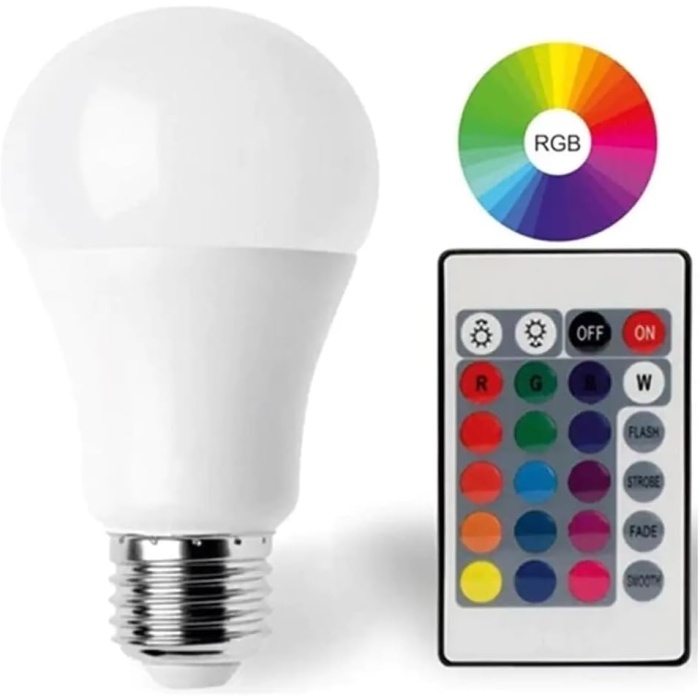 9 Watt RGB Led Ampül Kumandalı + 6500K Beyaz Işık