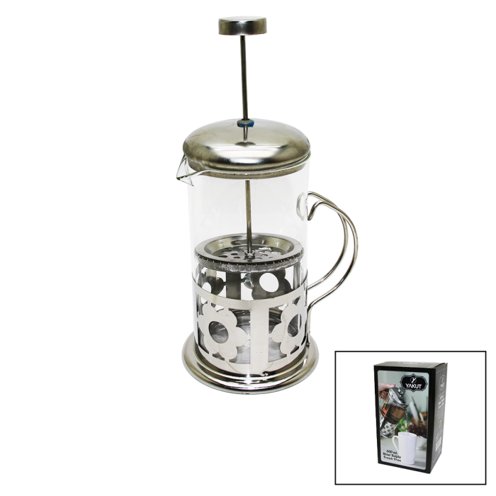 FRENCH PRESS 600ML CAM BİTKİ SÜZGEÇİ METAL KAFES - KAPAK