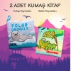 CLZ247 2 Kitap  İngilizce Kutup Hayvanları ve Safari Hayvanları Kumaş Sessiz Kitap