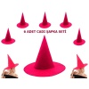 CLZ192 Pembe Fuşya Renk Keçe Cadı Şapkası Yetişkin Çocuk Uyumlu 6 Adet (4172)