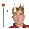 Altın Renk 60 cm Kral Tacı Kraliyet Tacı ve Kırmızı Topuzlu Kral Asası Seti (CLZ)