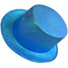 Mavi Renk Işıltılı Hologram Kumaş Kaplama Fötr Silindir Şapka Yetişkin Boy  (CLZ)