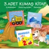 3 Kitap  İngilizce Rakamlar , İş Makinaları ve Deniz Canlıları Kumaş Sessiz Kitap