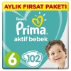 Prima Bebek Bezi Aktif Bebek 6 Beden Aylık Fırsat Paketi 102 Adet