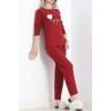 Nakışlı Fitilli Pijama Takımı Bordo