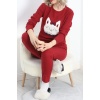 Nakışlı Fitilli Pijama Takımı Bordo1