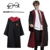 Harry Potter Gryffindor Kapişonlu Çocuk Kostüm + Asa + Gözlük Seti 7-8 Yaş (4767)