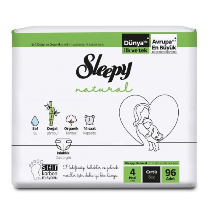 Sleepy Natural Bebek Bezi Jumbo 4 Beden 7-14 Kg 96 Adet