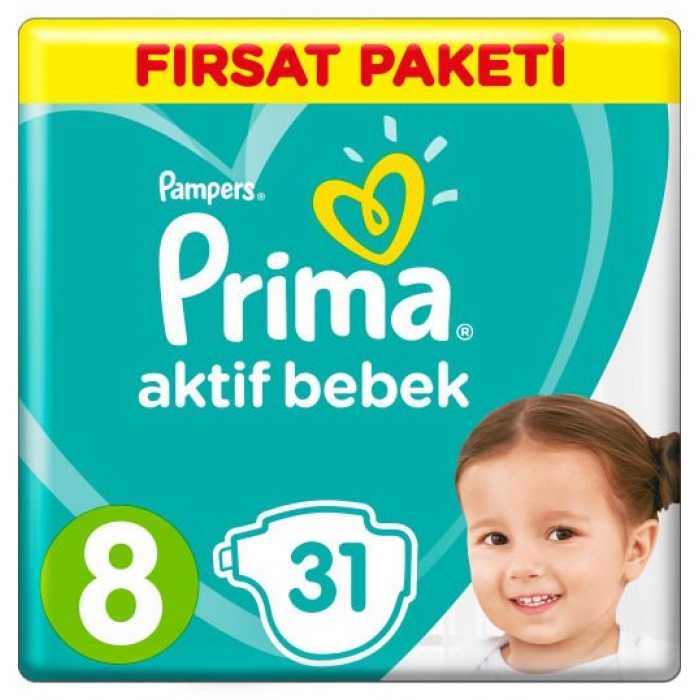 Prima Bebek Bezi Aktif Bebek Fırsat Paketi 8 Beden 31 Adet