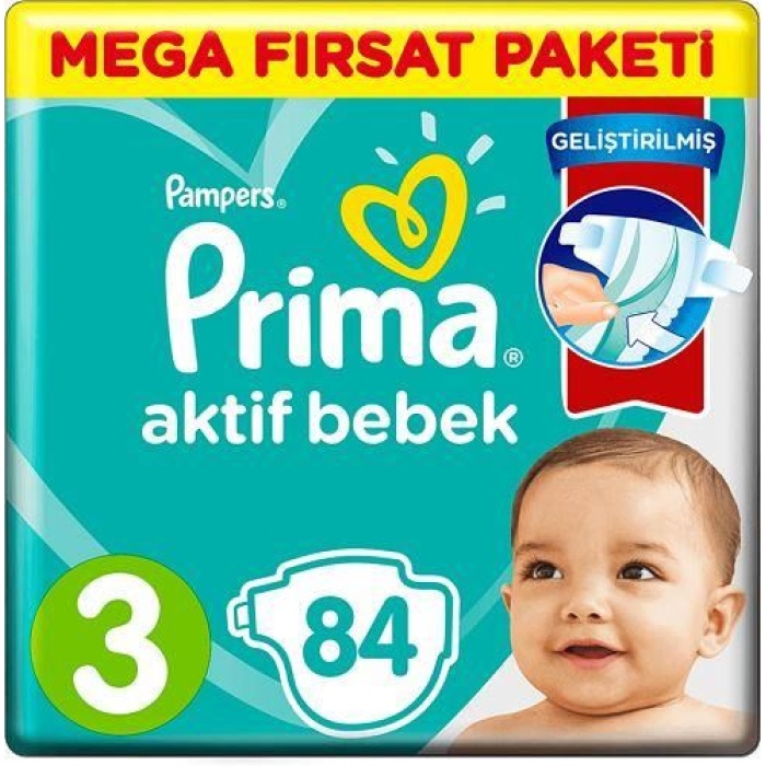 Prima Bebek Bezi Aktif Bebek Mega Fırsat Paketi 3 Beden 84 Adet